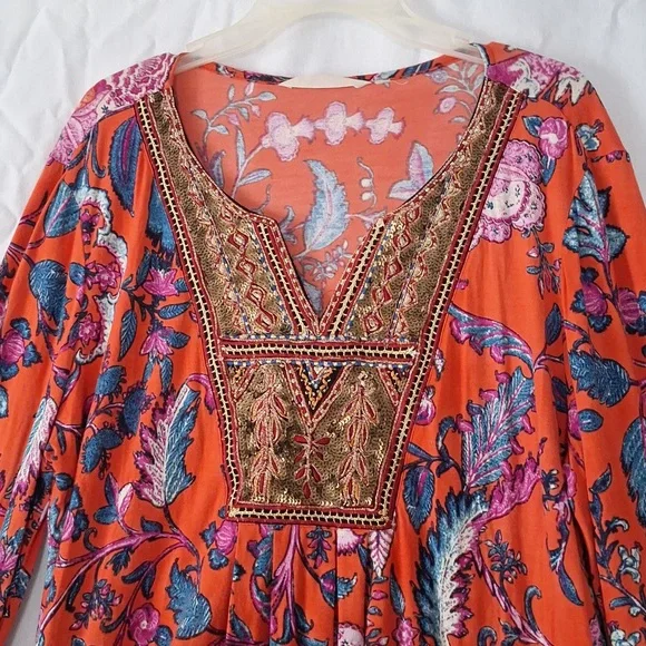 Boho Beaded, Embroidered Floral Blouse, Soft Surroundings brand, sz 16, … - Picture 3 of 15